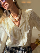 Boucles d’oreilles Georgine ovales en verre blanc écru effet marbré – Siamoise