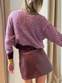 Pull femme Célestine rayé mauve et bordeaux à fleurs écrues en relief – Siamoise