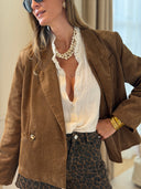 Veste Aleteia en velours de coton camel avec boutons dorés – Siamoise