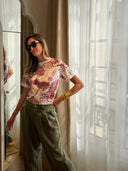 T-shirt femme Marie écru à imprimé toile de Jouy bordeaux animalier – Siamoise
