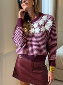 Mini-jupe Alma en simili cuir bordeaux avec short intégré et passants de ceinture – Siamoise