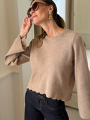 Maille Joséphine beige taupe dos ouvert avec trois nœuds – Siamoise