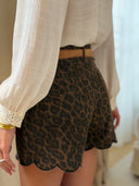 Short Judie léopard en jean 100% coton taille haute à bord festonné – Siamoise