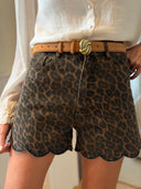Short Judie léopard en jean 100% coton taille haute à bord festonné – Siamoise