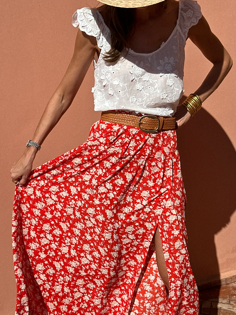 Frida Red Slit Skirt