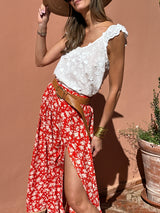 Frida Red Slit Skirt