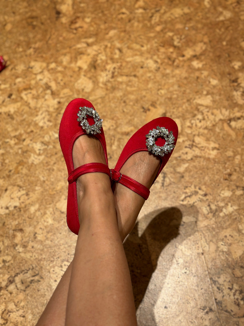 Ballerines Antonia  Rouge + Clip Bijoux