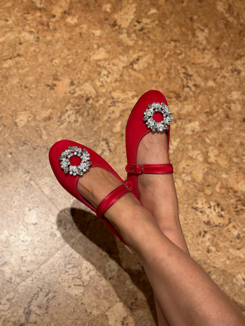 Ballerines Antonia  Rouge + Clip Bijoux