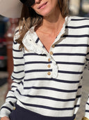 Marinière femme écrue et bleu marine Albelise à col volanté – Siamoise