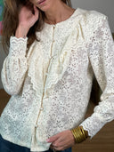 Blouse blanche brodée femme Glarine à volants et col jabot – Siamoise