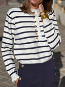 Marinière femme écrue et bleu marine Albelise à col volanté – Siamoise