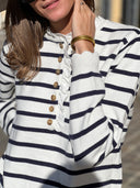 Marinière femme écrue et bleu marine Albelise à col volanté – Siamoise