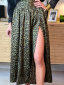 Jupe longue léopard kaki femme Osine taille haute et fendue – Siamoise